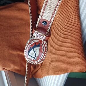 Vintage 70's Leather Belt with Woven Horses